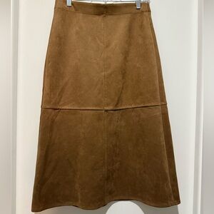 Brown Faux Suede Midi Skirt